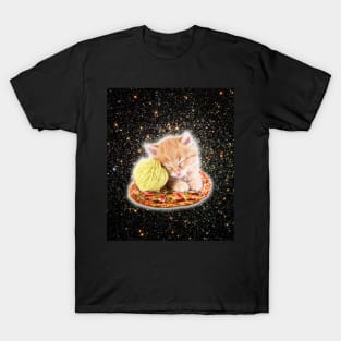 Galaxy Kitty Cat Riding Pizza In Space T-Shirt